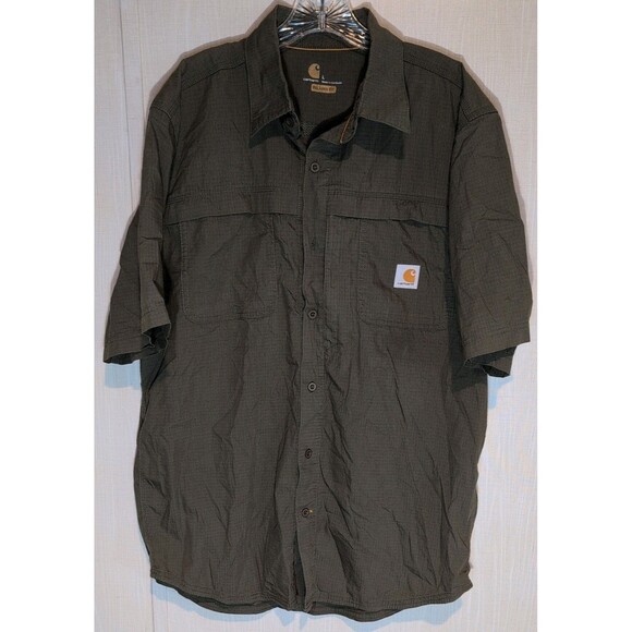Carhartt Other - Carhartt Force Shirt Mens L Olive Green Relaxed Fit Ripstop Short Sleeve